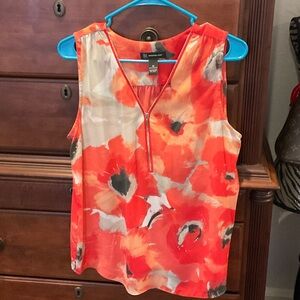 INC International Concepts Sleeveless Floral Blouse - Orange and White